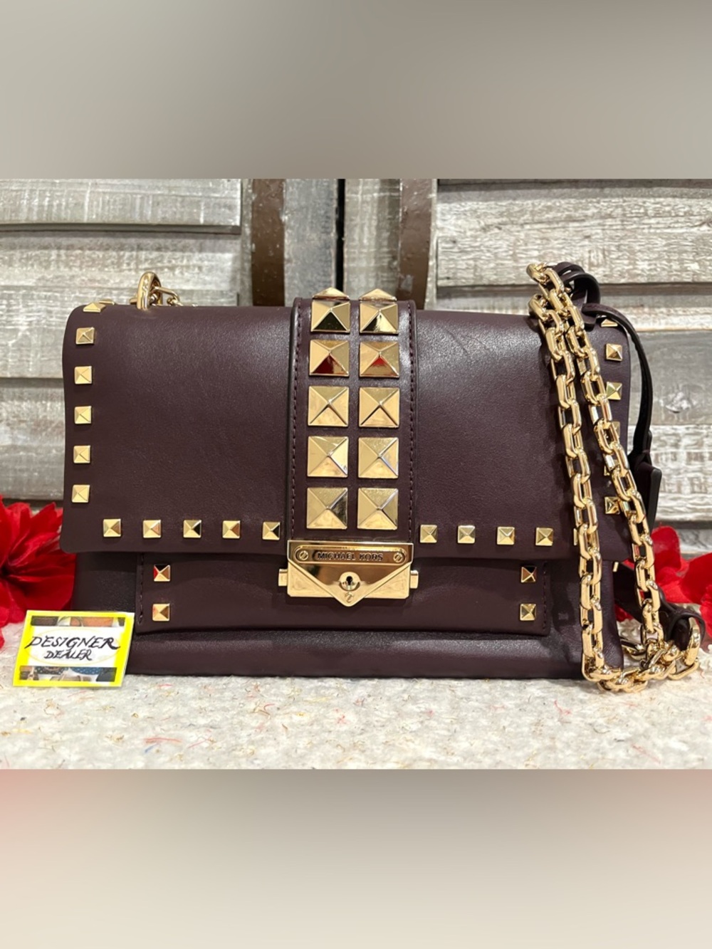 MICHAEL KORS CeCe Studded Convertible Crossbody Burgundy EUC! - Picture 4 of 13